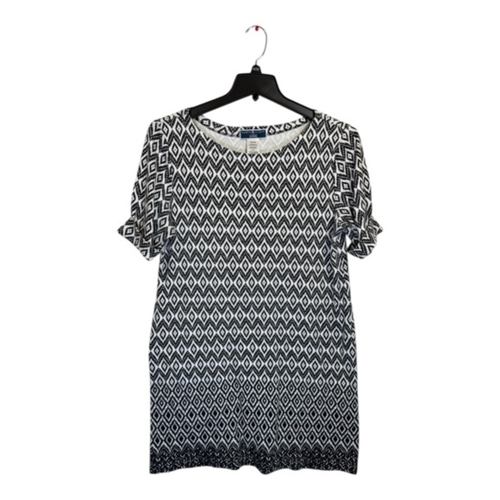 Karen Scott T-Shirt Dress Womens Size Petite XL Black White Aztec Casual